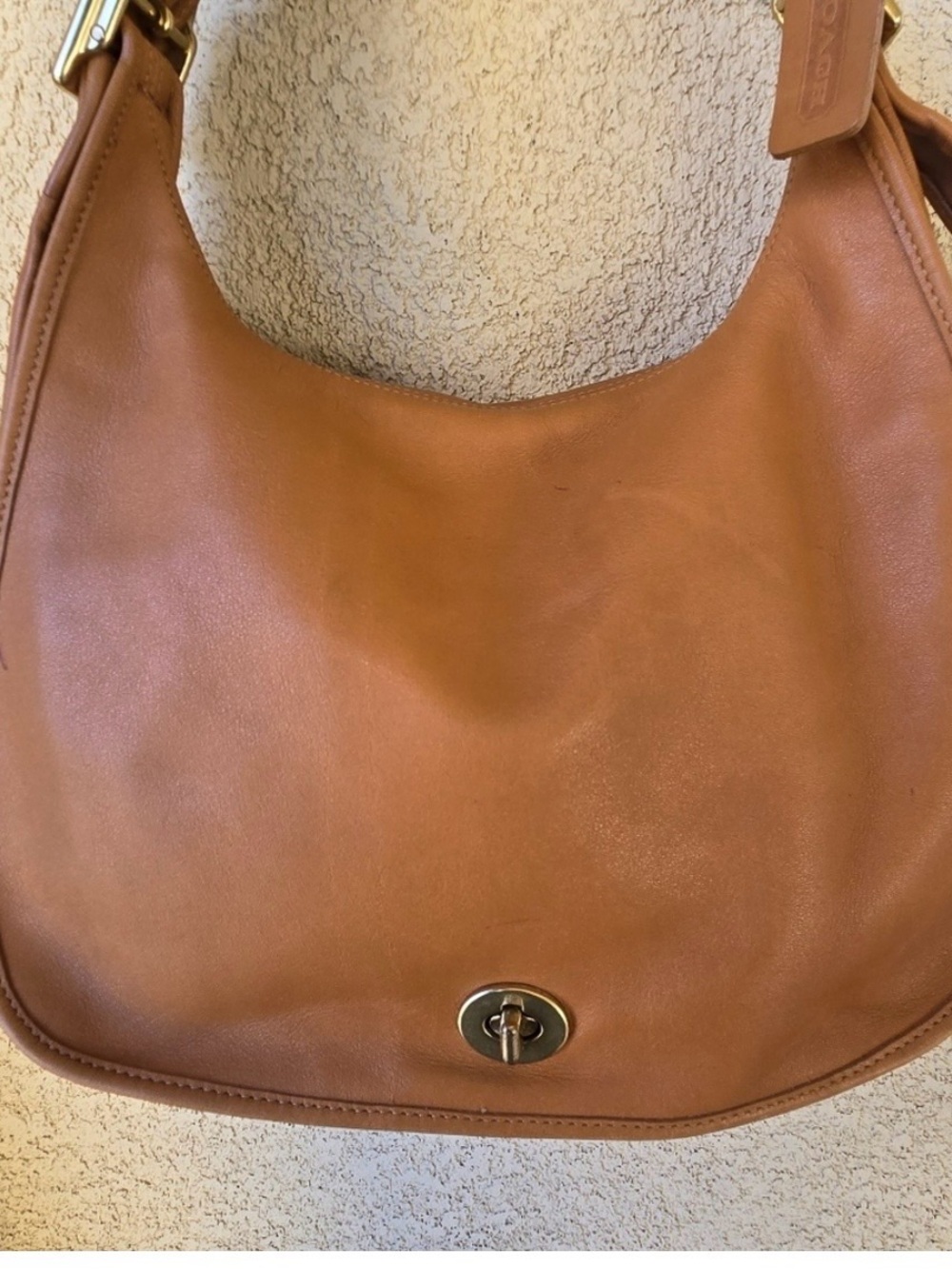 Coach 9718 Tan British khaki colored Legacy Crescent bag purse crossbody